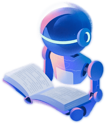 Robot AI đang đọc một cuốn sách mở, minh hoạ phản hồi AI cá nhân hoá